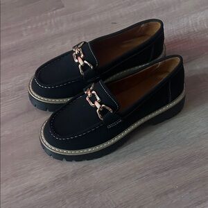 SHEIN Black Loafers with Gold Accent